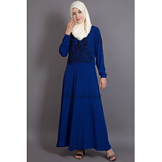 Embroidered party wear Abaya - Royal Blue